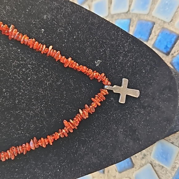 Amber Sterling Silver Cross Necklace - Picture 1 of 4